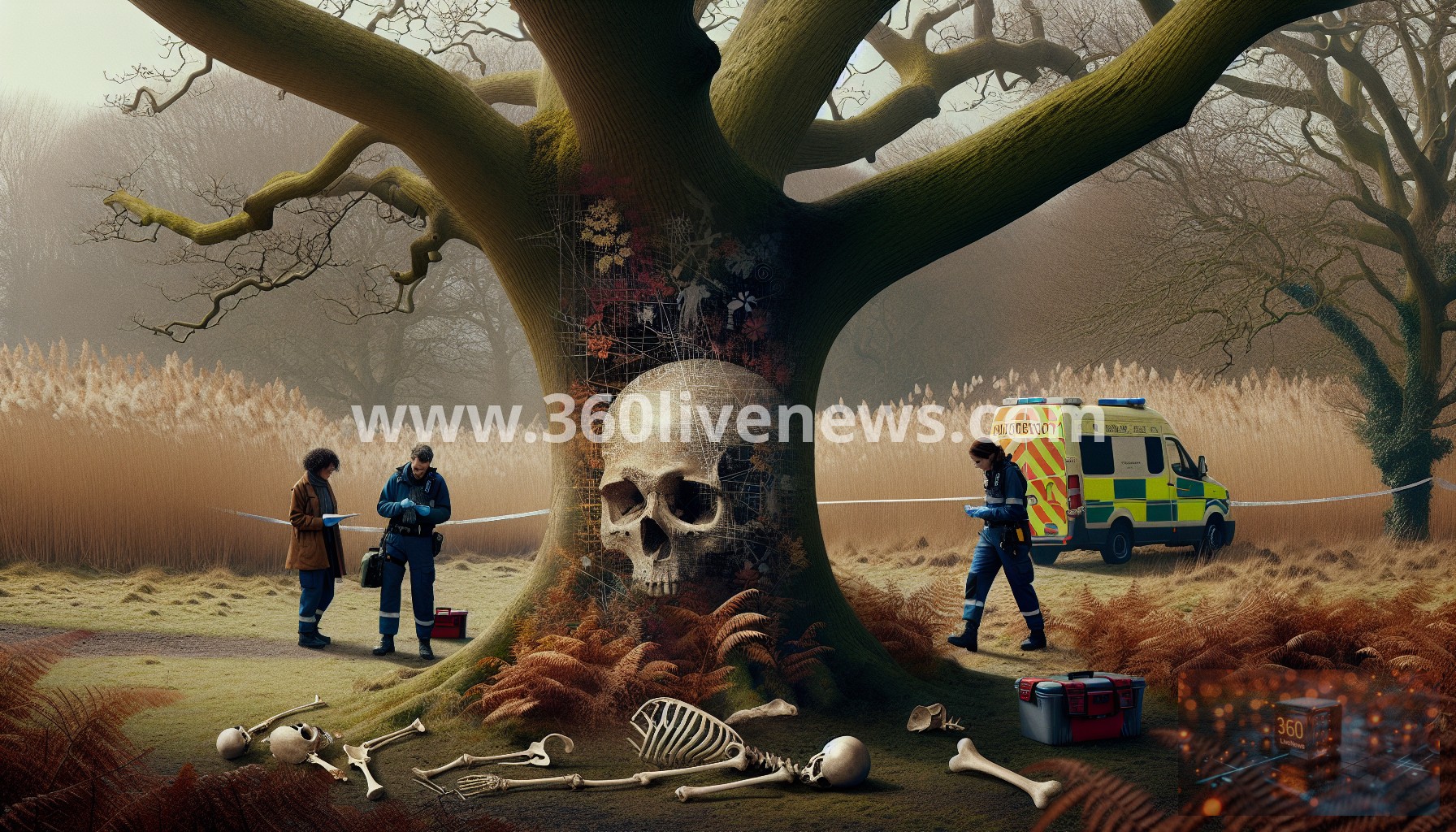 Human skull found in tree in Brooke Wood, east London, prompting police investigation and recovery of additional bones