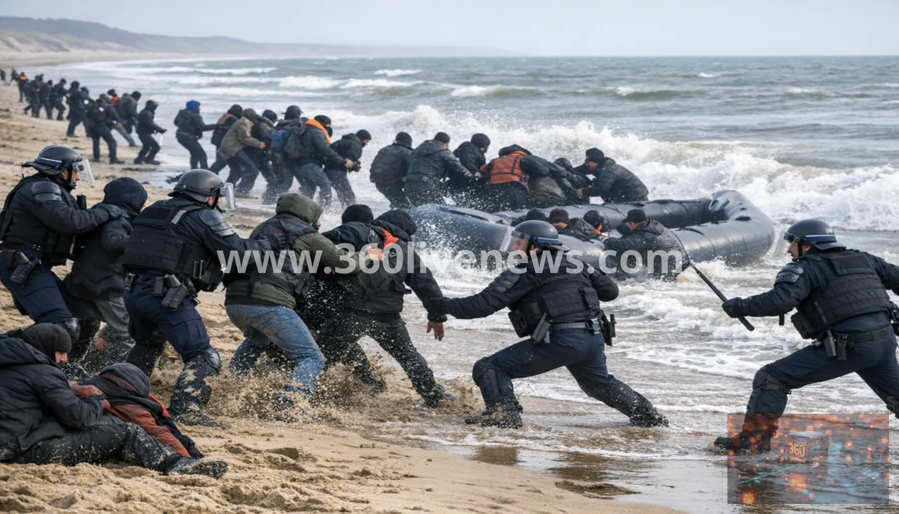 French police clash with migrants on northern beach during Channel small-boat interception