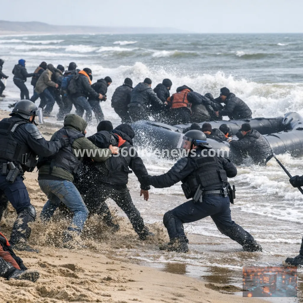 French police clash with migrants on northern beach during Channel small-boat interception