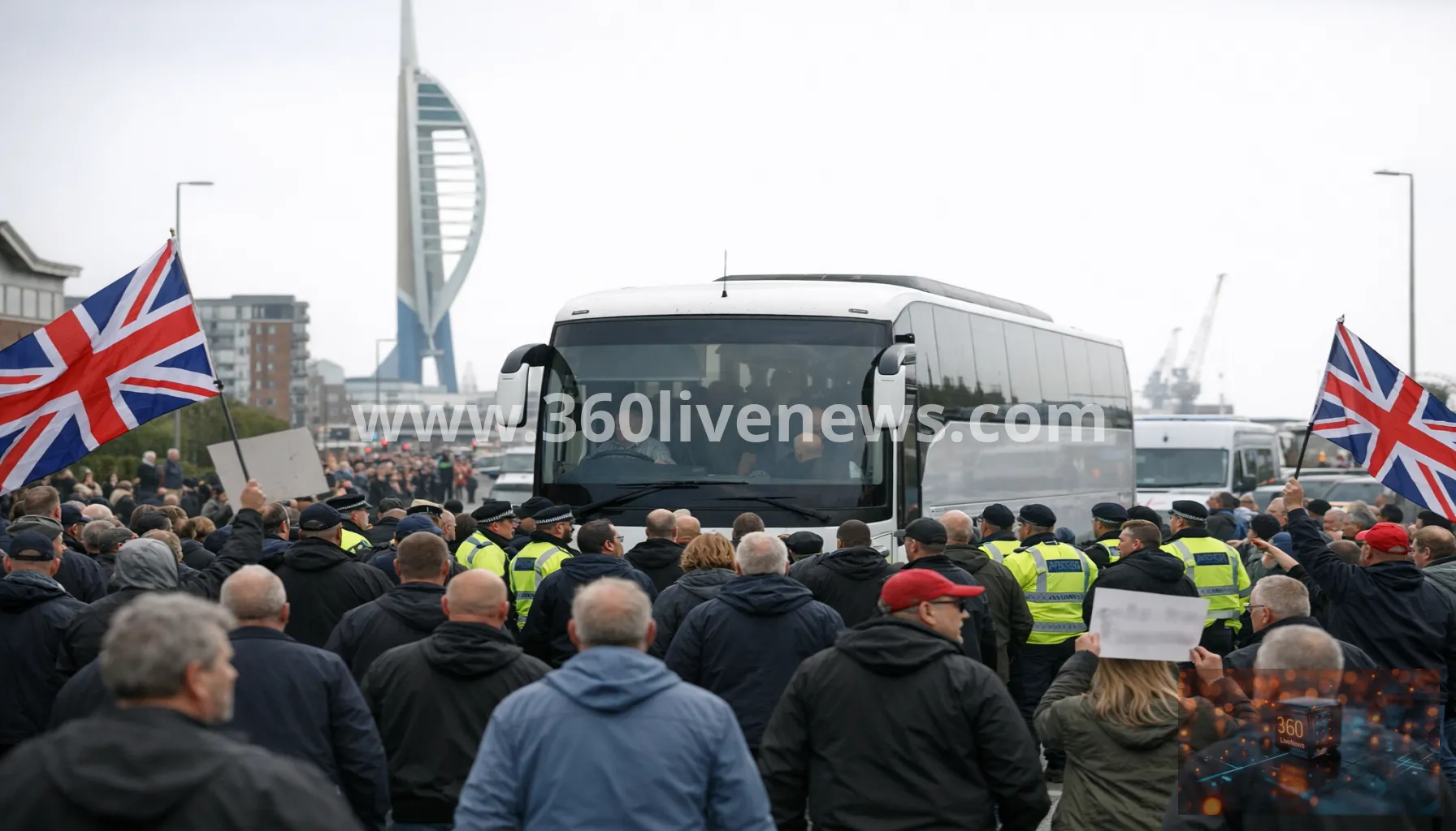 UK condemns Portsmouth anti-migrant protest blocking asylum seeker transport