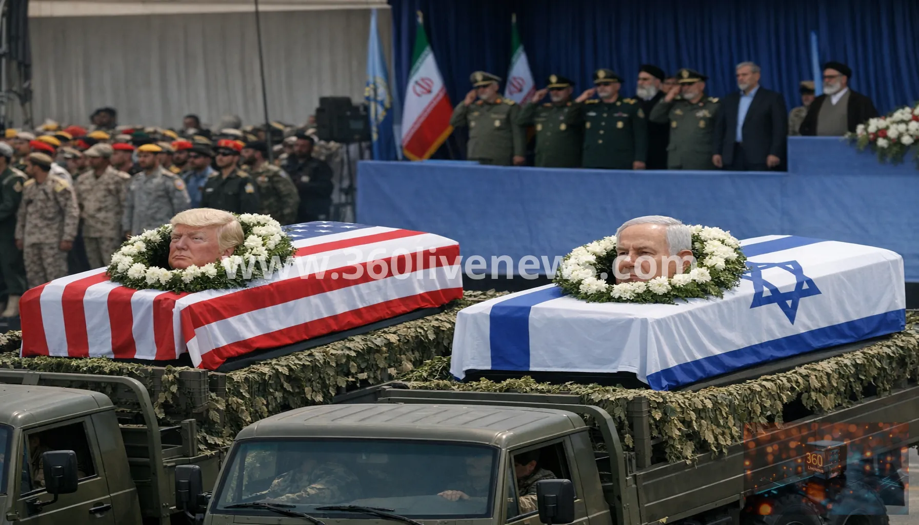 Tehran military parade features symbolic caskets of Trump and Netanyahu