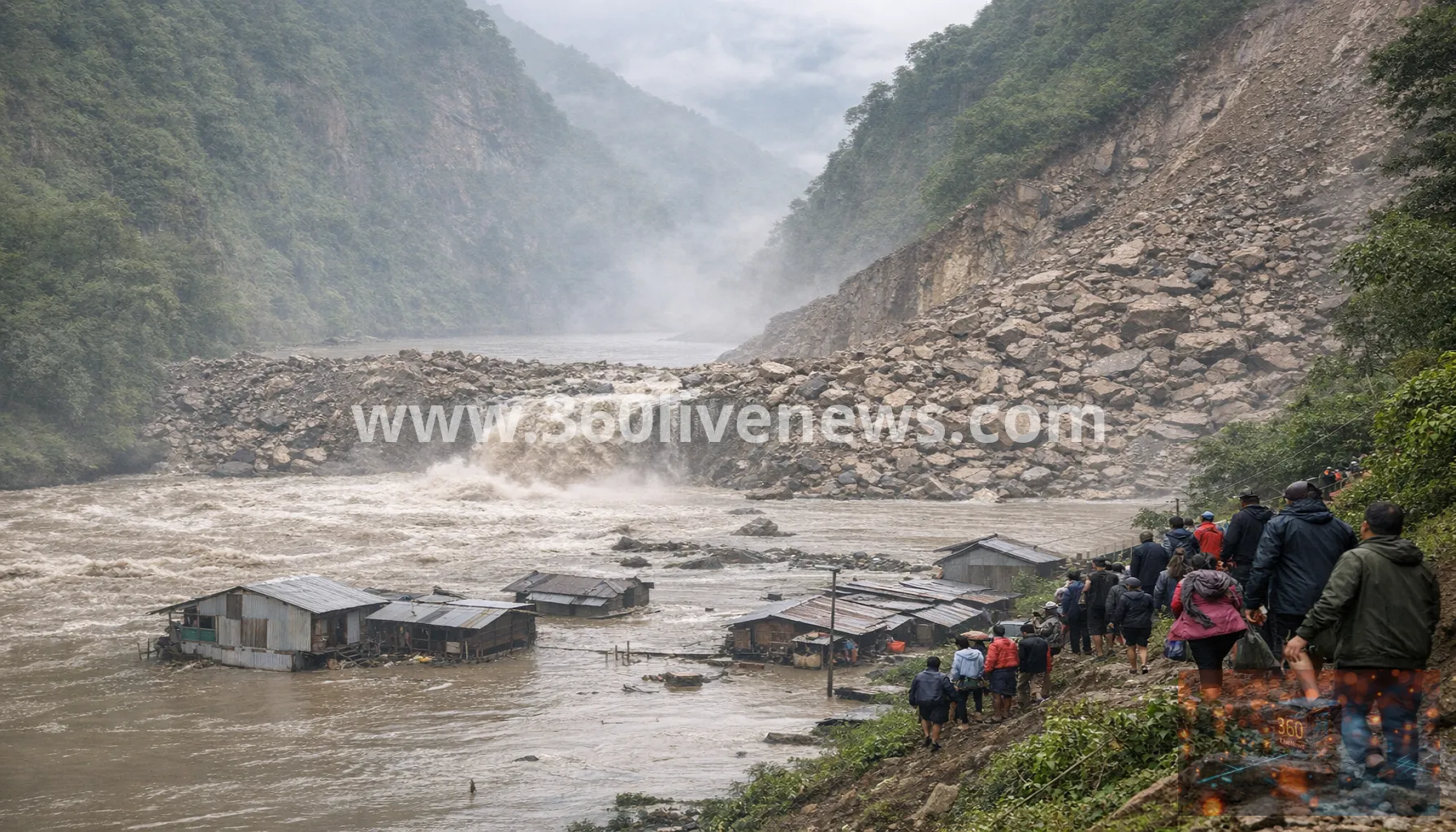 Landslide blocks Nepal river, triggering flash flooding and evacuations in Gorkha district