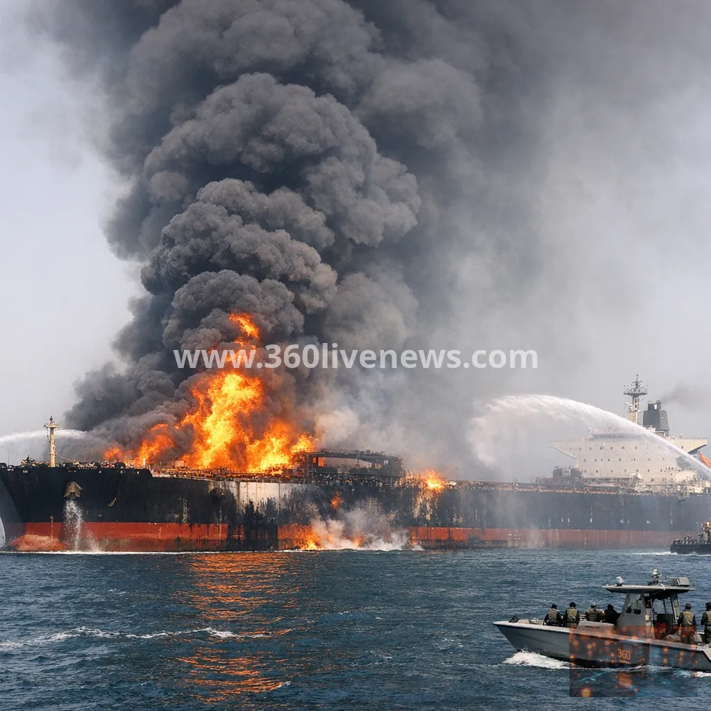 Super tanker ablaze after striking mine in Strait of Hormuz, IRGC says