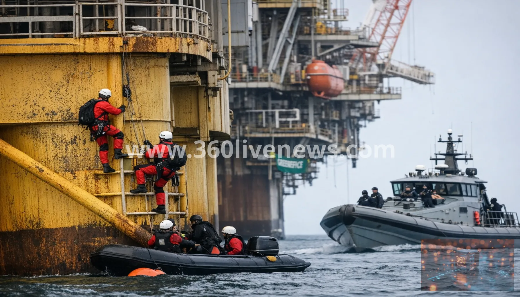 Two in custody after Greenpeace protest disrupts Woodside offshore gas platform off Western Australia