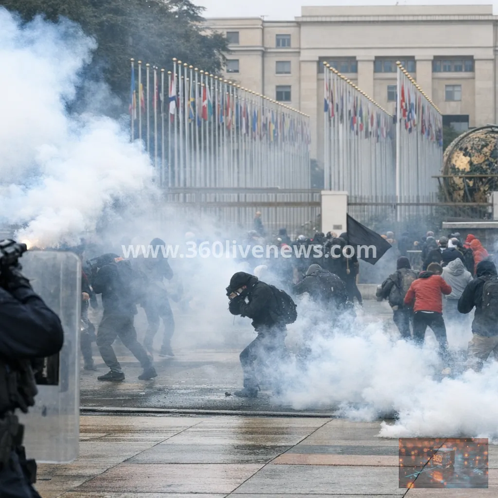 Swiss police fire tear gas as anti-G7 protesters target UN buildings in Geneva