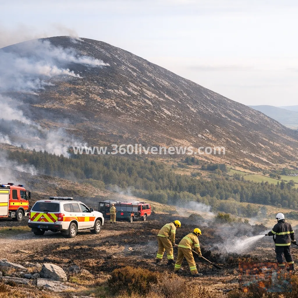 Slievenamon wildfire in County Tipperary reduced significantly as crews tackle hotspots