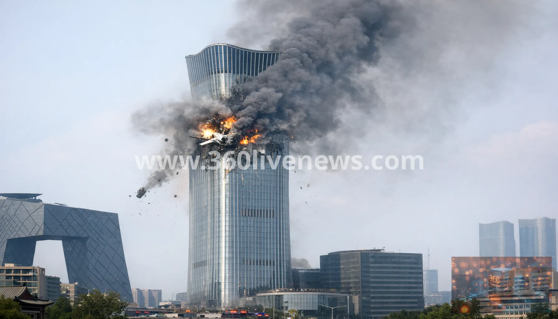 Small aircraft crashes into Beijing's CITIC Tower as police seal off area