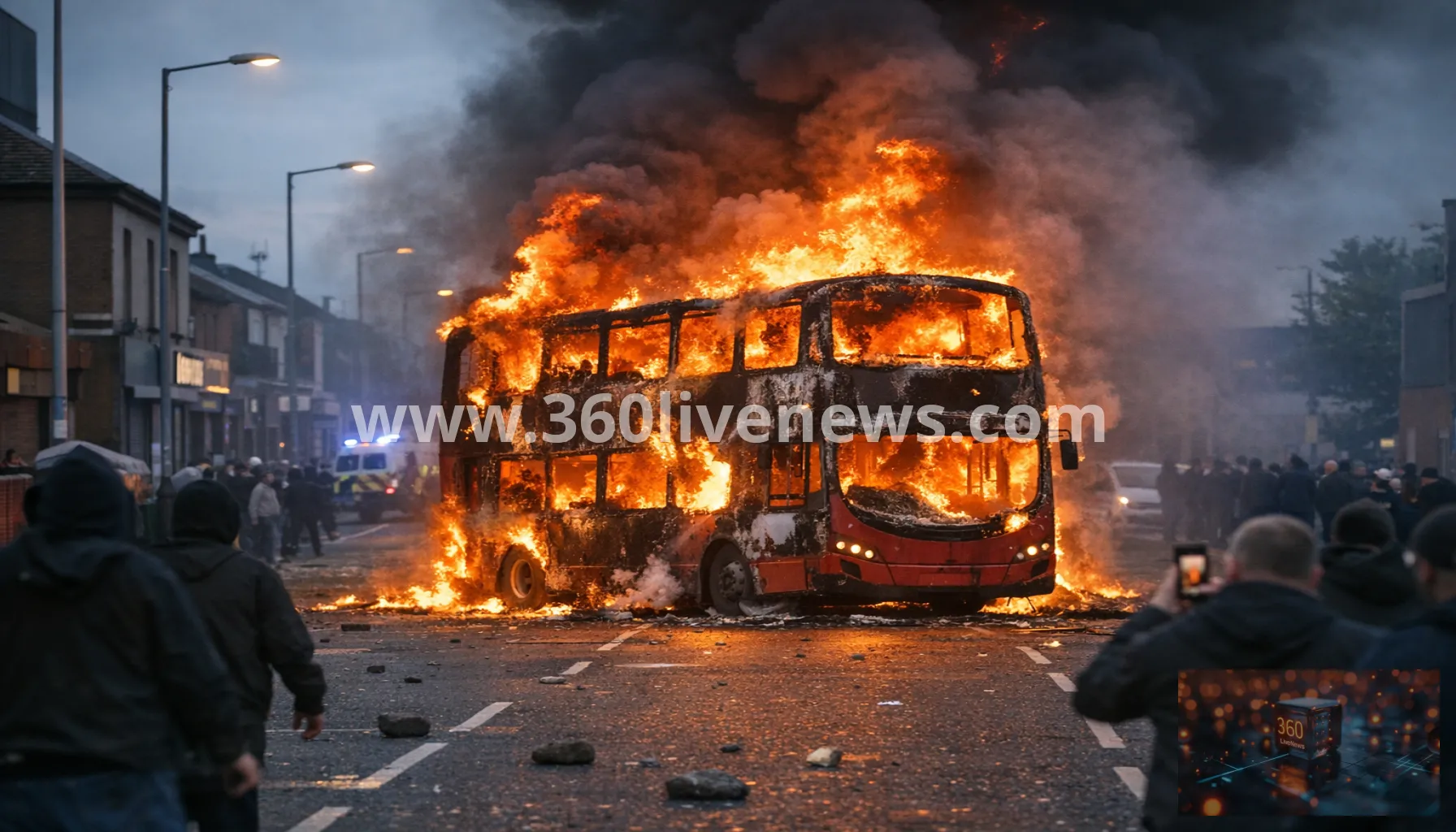 Bus set on fire during anti-immigration protest in Belfast