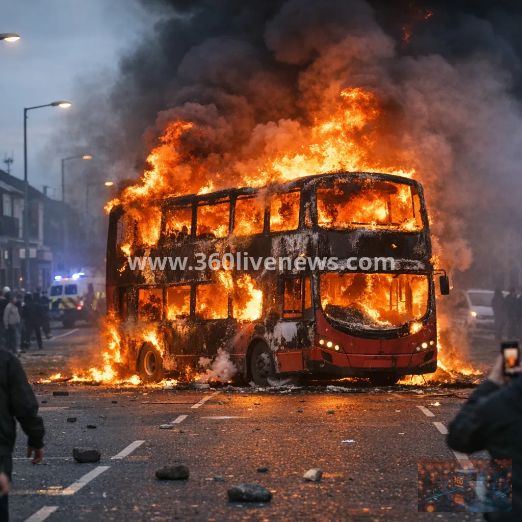 Bus set on fire during anti-immigration protest in Belfast