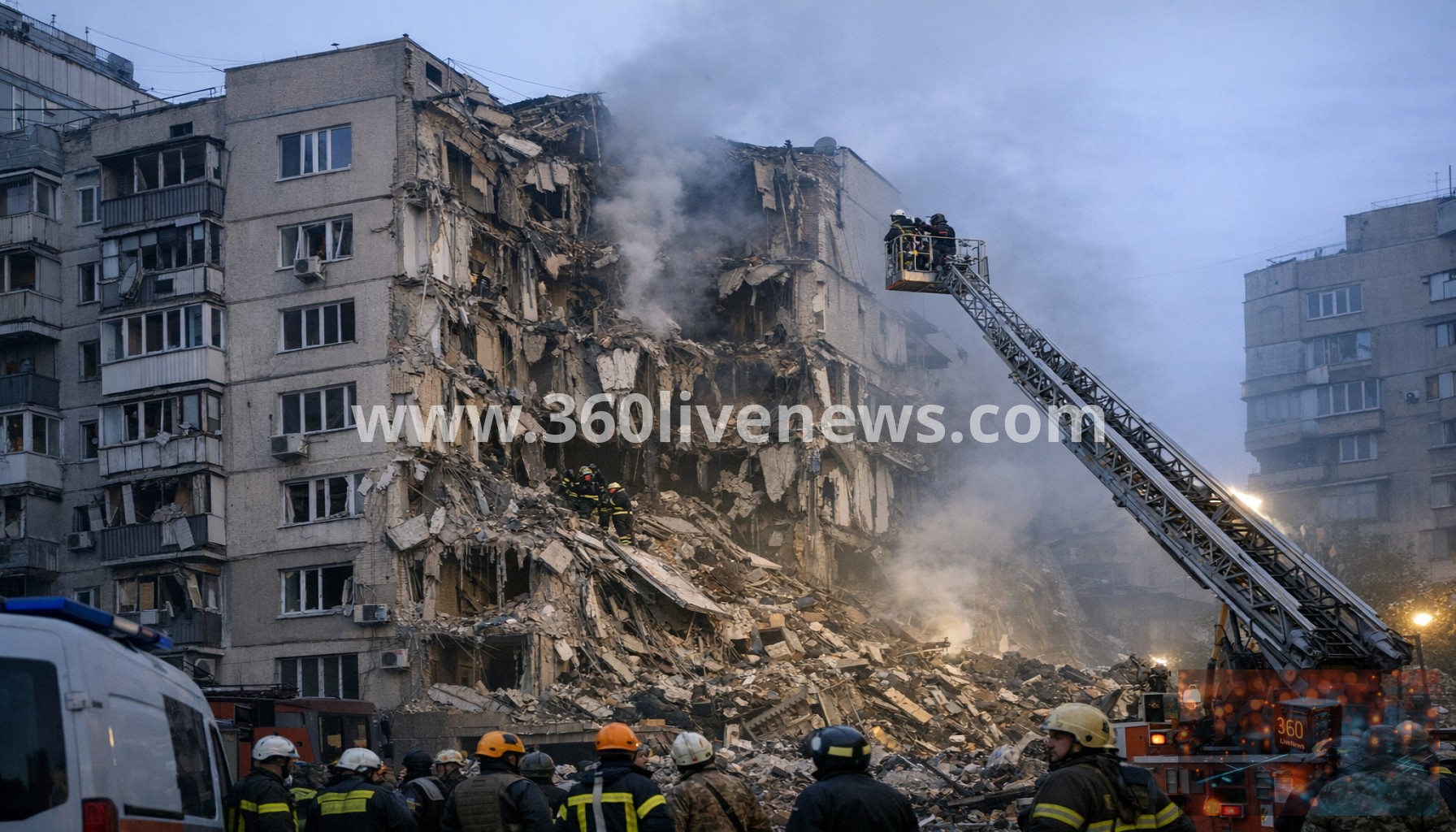 Kyiv building partially collapses after Russian strike, residents reportedly trapped