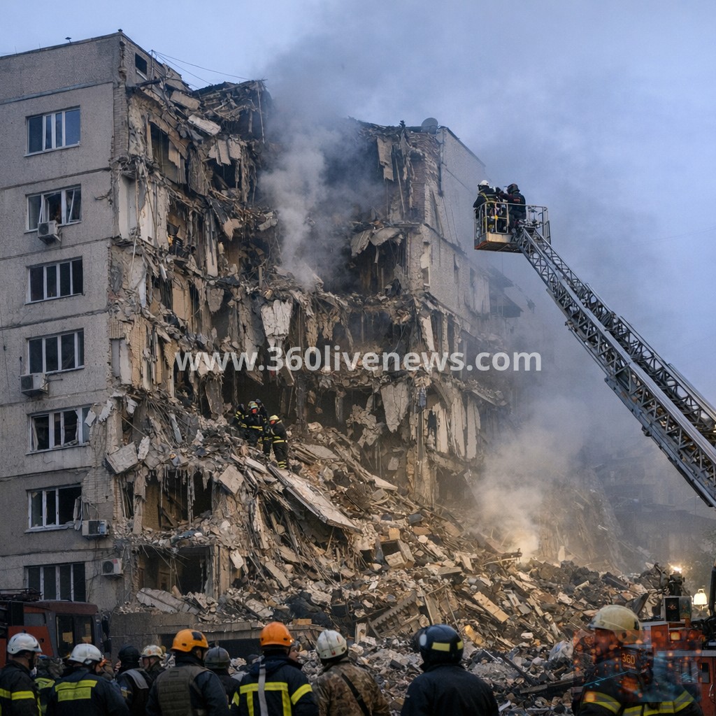Kyiv building partially collapses after Russian strike, residents reportedly trapped
