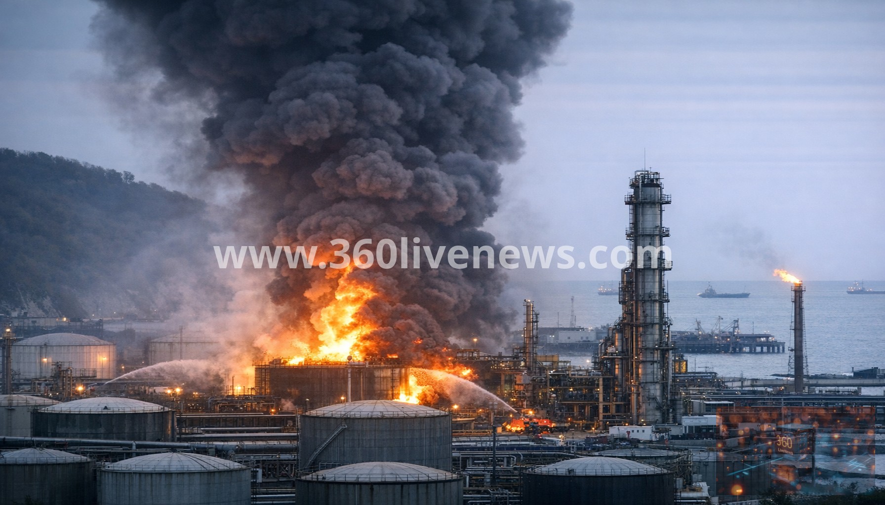 Third Ukrainian drone strike hits Russian Black Sea oil refinery causing massive fire