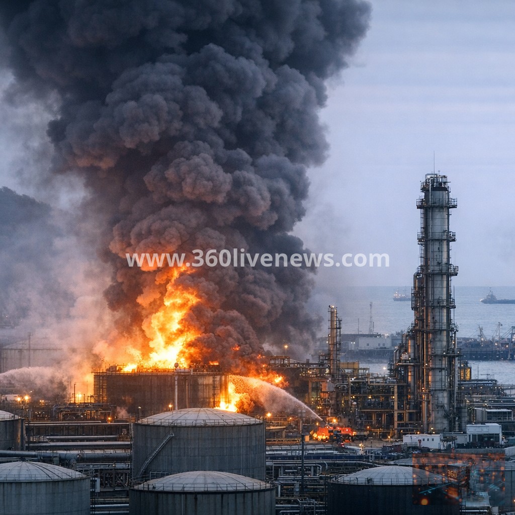 Third Ukrainian drone strike hits Russian Black Sea oil refinery causing massive fire