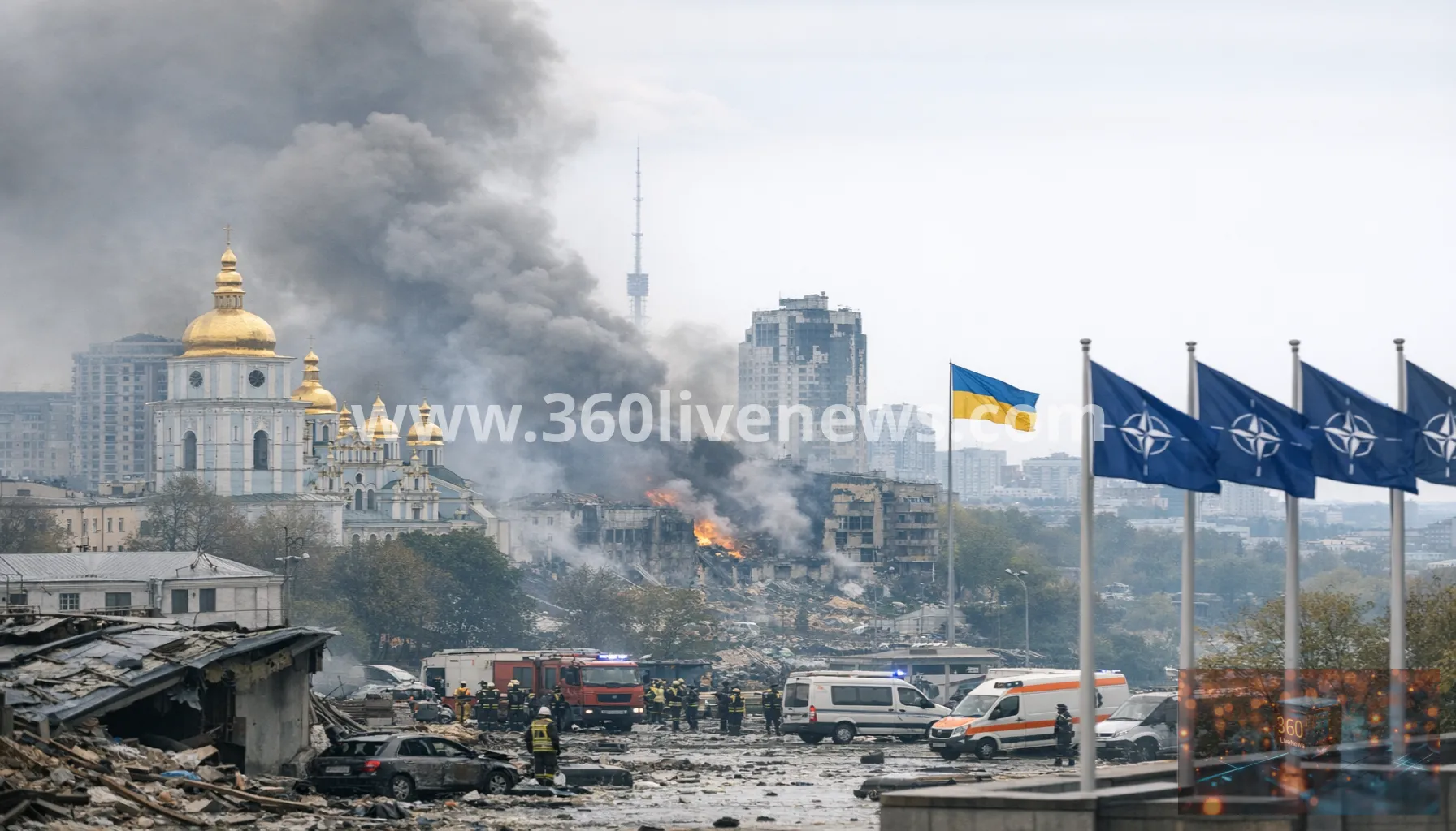 Russia kills at least nine in missile and drone strikes on Kyiv ahead of NATO summit