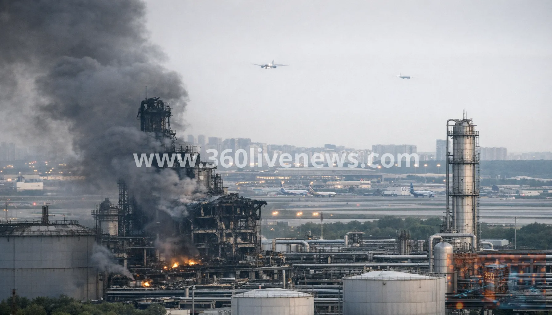 Drone strike damages Moscow refinery and disrupts airports after overnight attack