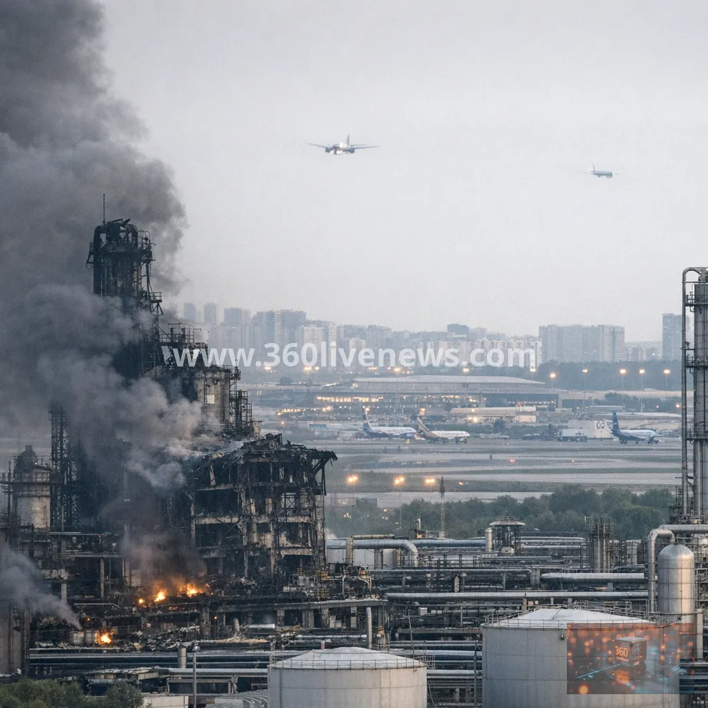 Drone strike damages Moscow refinery and disrupts airports after overnight attack