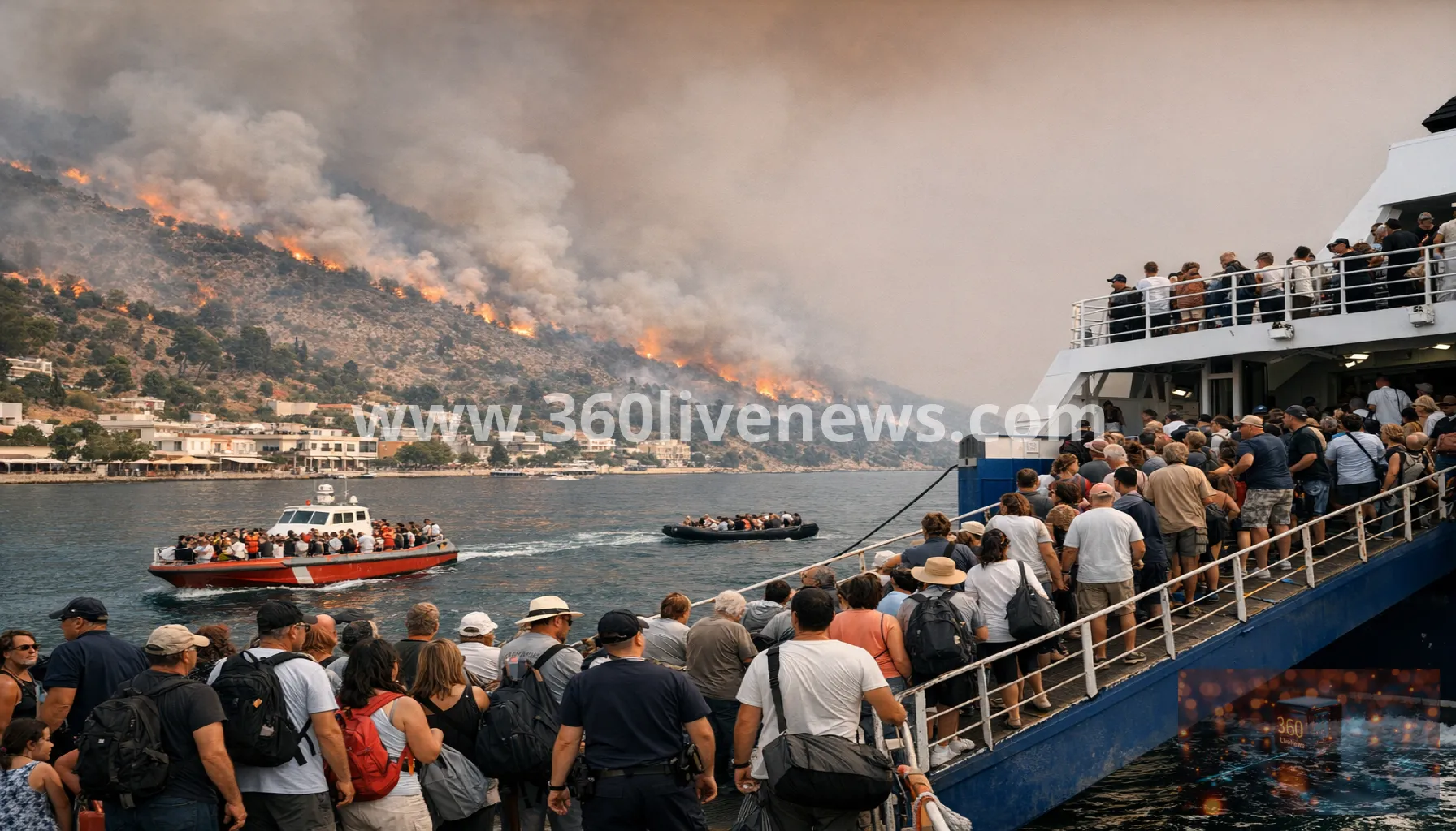 Greek wildfires force sea evacuations as blazes continue across the country