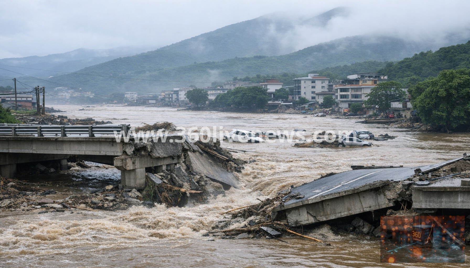Southern China flooding destroys bridge and kills at least 25