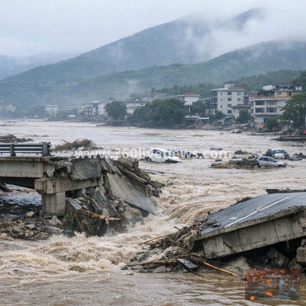 Southern China flooding destroys bridge and kills at least 25