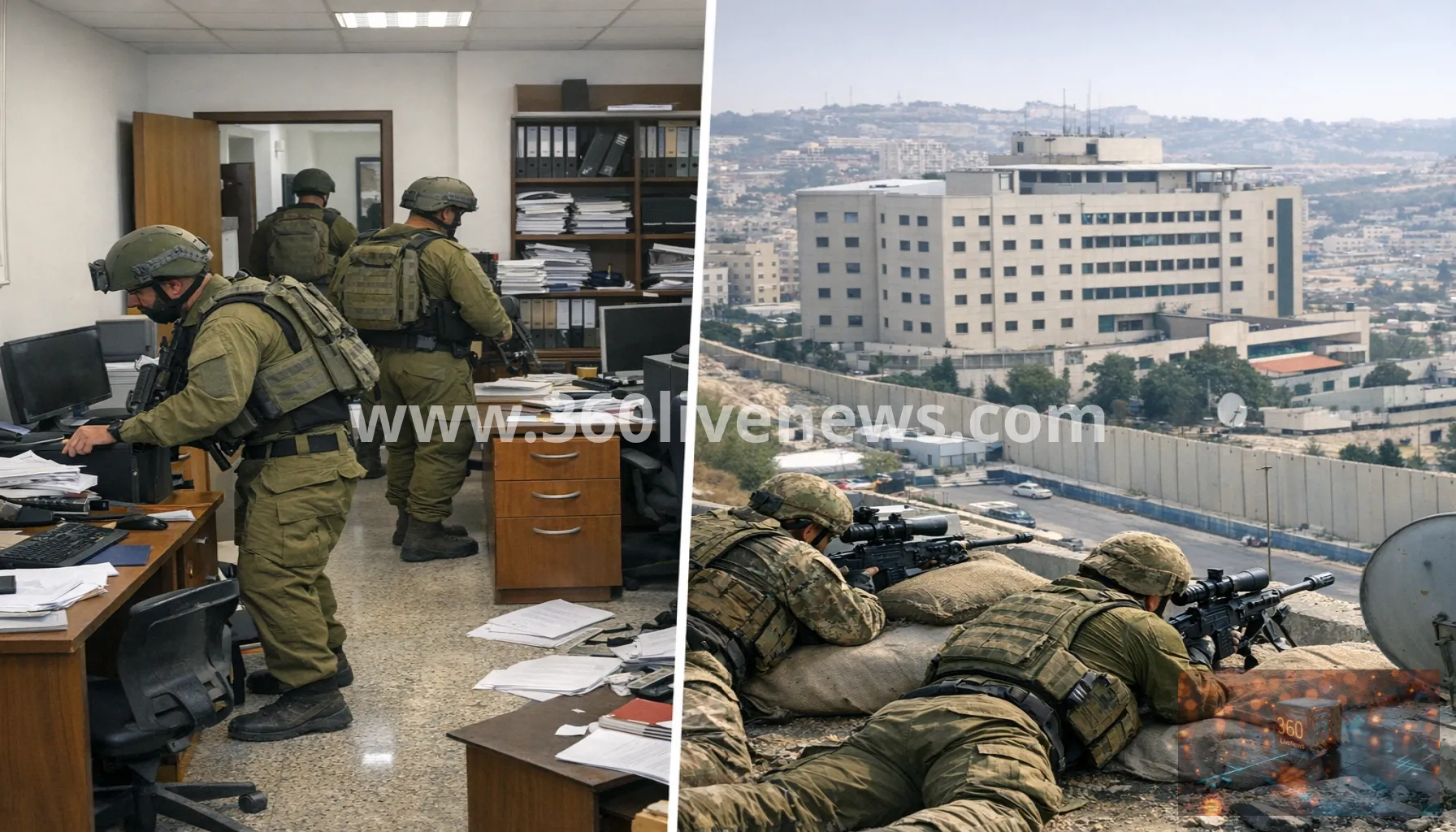 Israeli forces raid Palestinian NGO offices and deploy snipers near Ramallah hospital