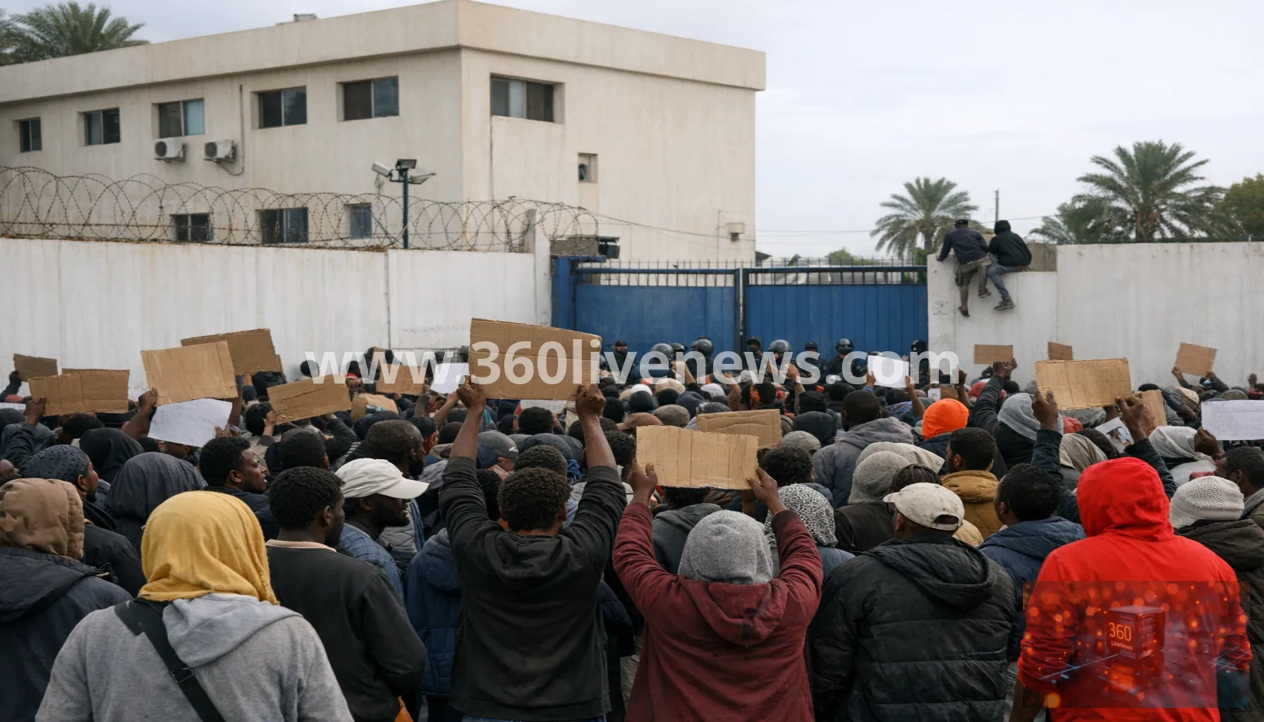 Hundreds protest outside UN refugee agency in Tripoli over migrants