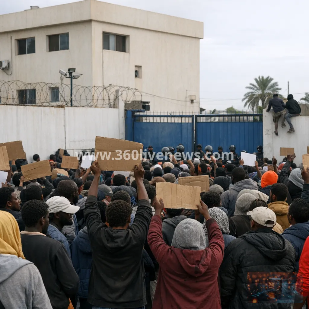 Hundreds protest outside UN refugee agency in Tripoli over migrants