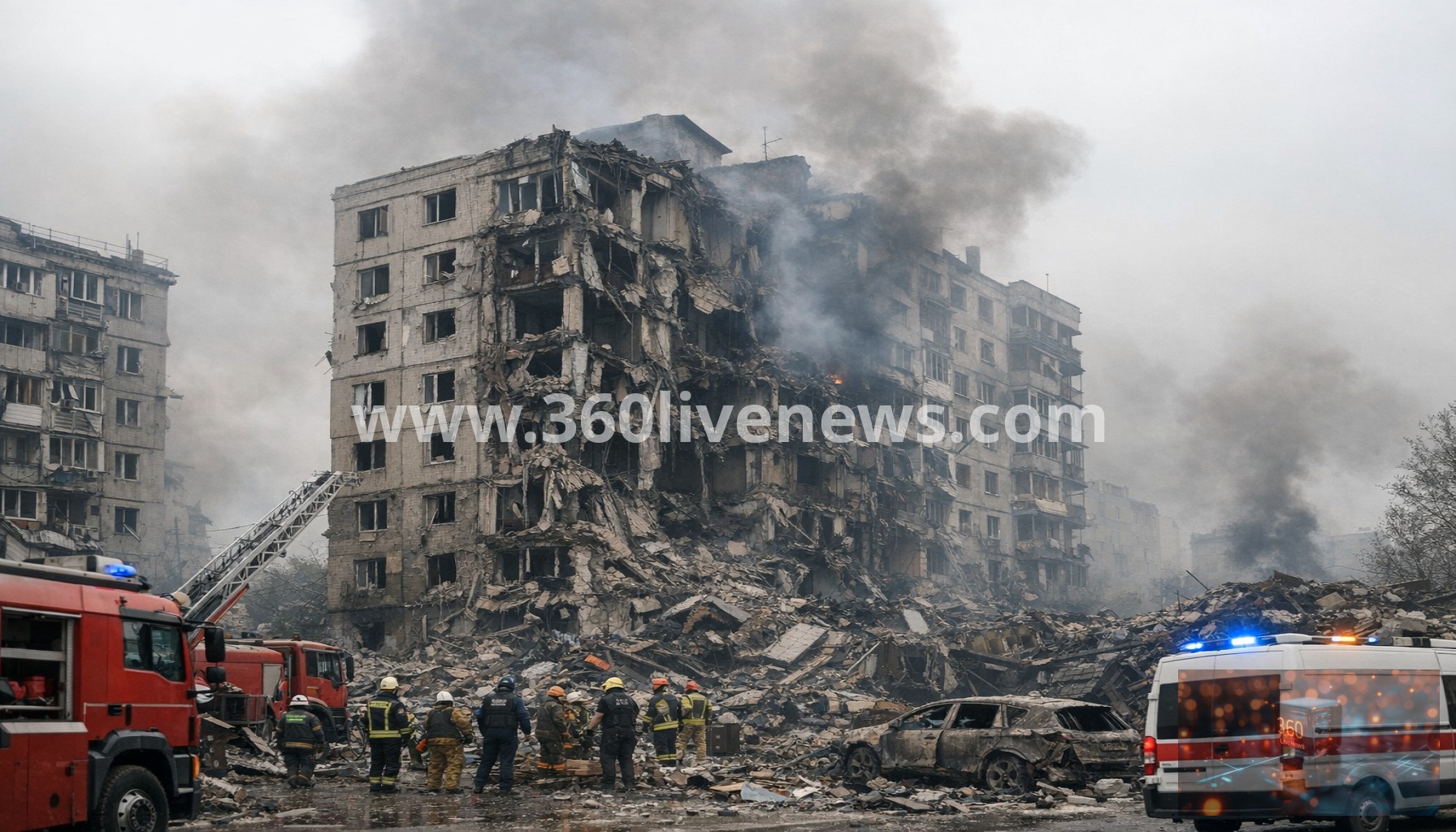 Russian missile and drone strikes kill at least nine across Kyiv, Dnipro and Kharkiv
