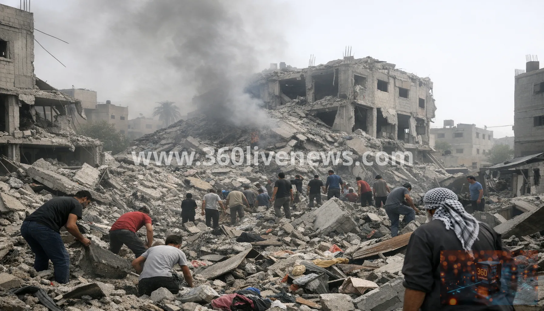 Israeli airstrike hits building in Nuseirat, Gaza, as residents search rubble