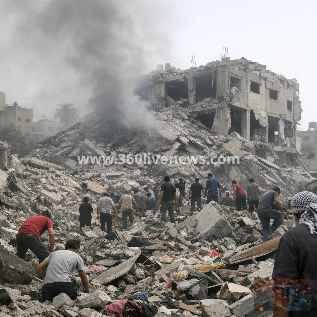 Israeli airstrike hits building in Nuseirat, Gaza, as residents search rubble