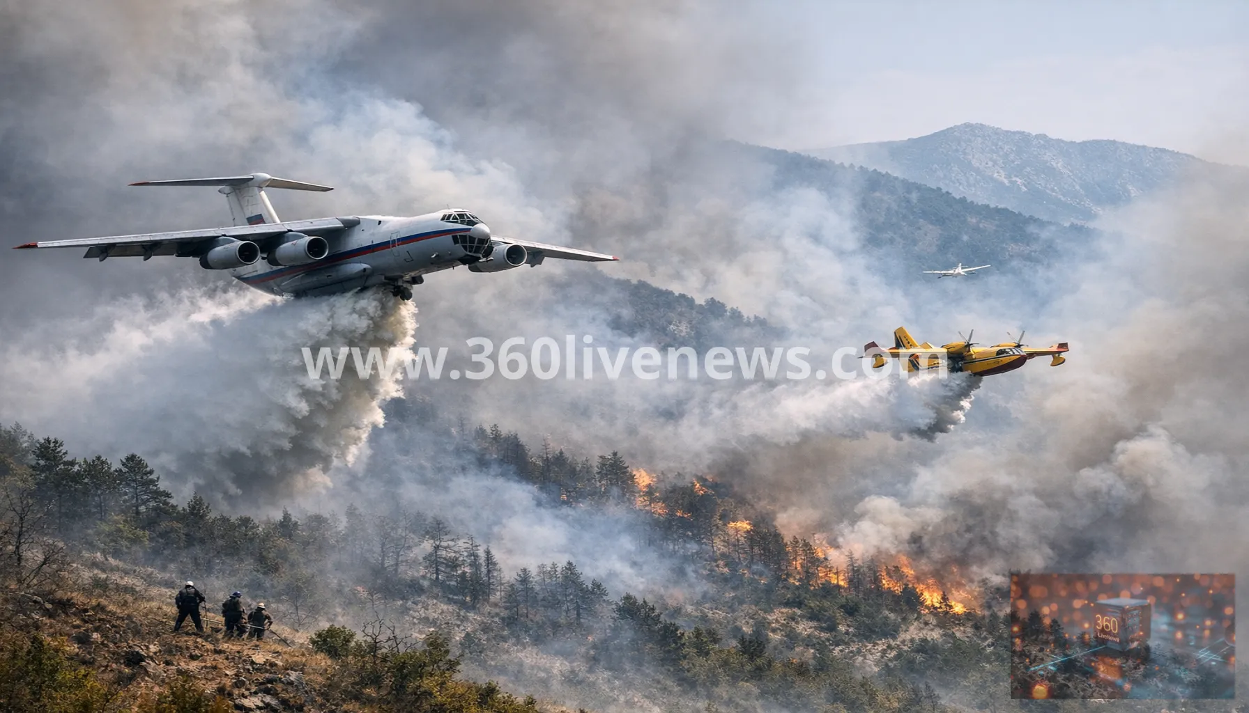 EU and Russian aircraft help Serbia battle wildfires near Belgrade and in the Stolovi mountains