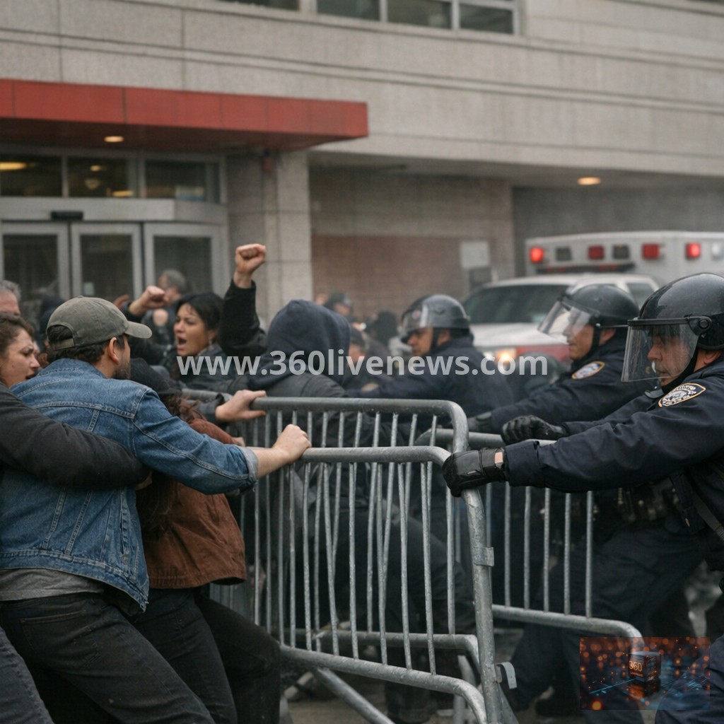 Eight arrested after protest outside Brooklyn hospital over ICE detention
