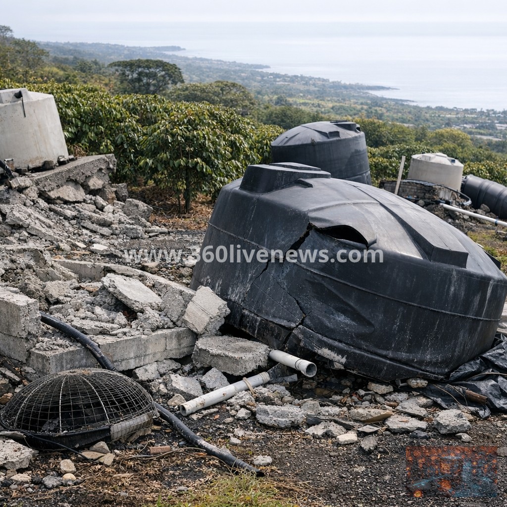 Earthquake damages water catchment systems in Hawaii's Big Island coffee-growing area