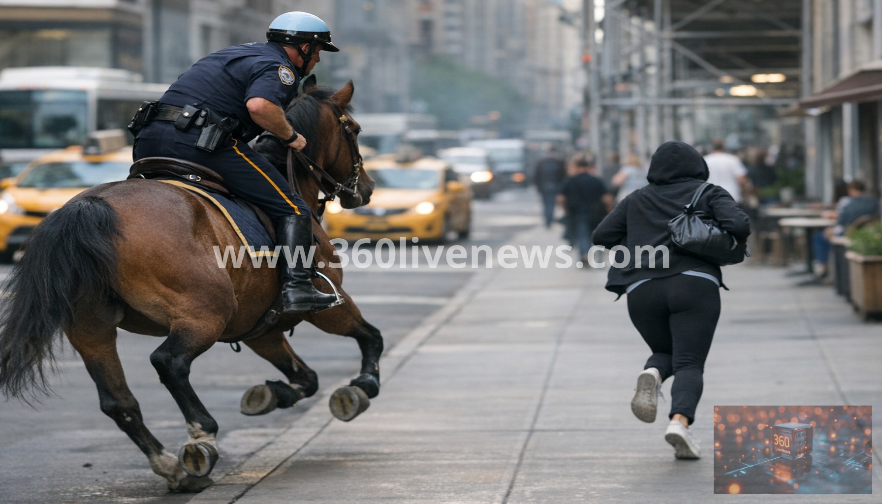 NYPD Officer on Horseback Chases Suspect in Purse-Snatching Incident
