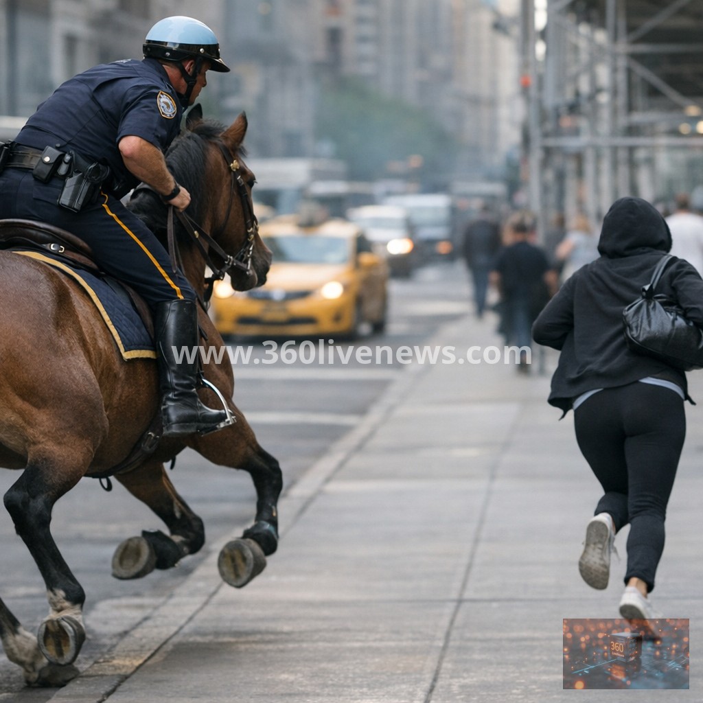 NYPD Officer on Horseback Chases Suspect in Purse-Snatching Incident