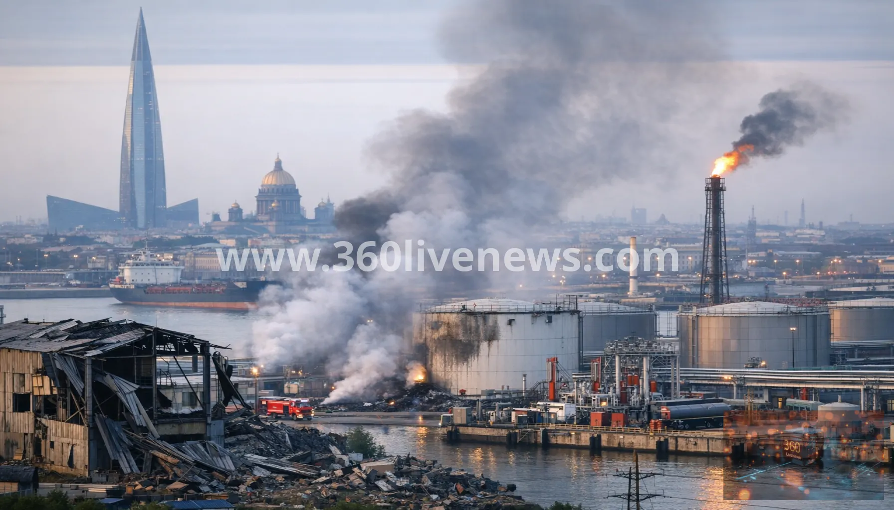Ukraine drones hit St Petersburg oil terminal and naval facility before forum opens