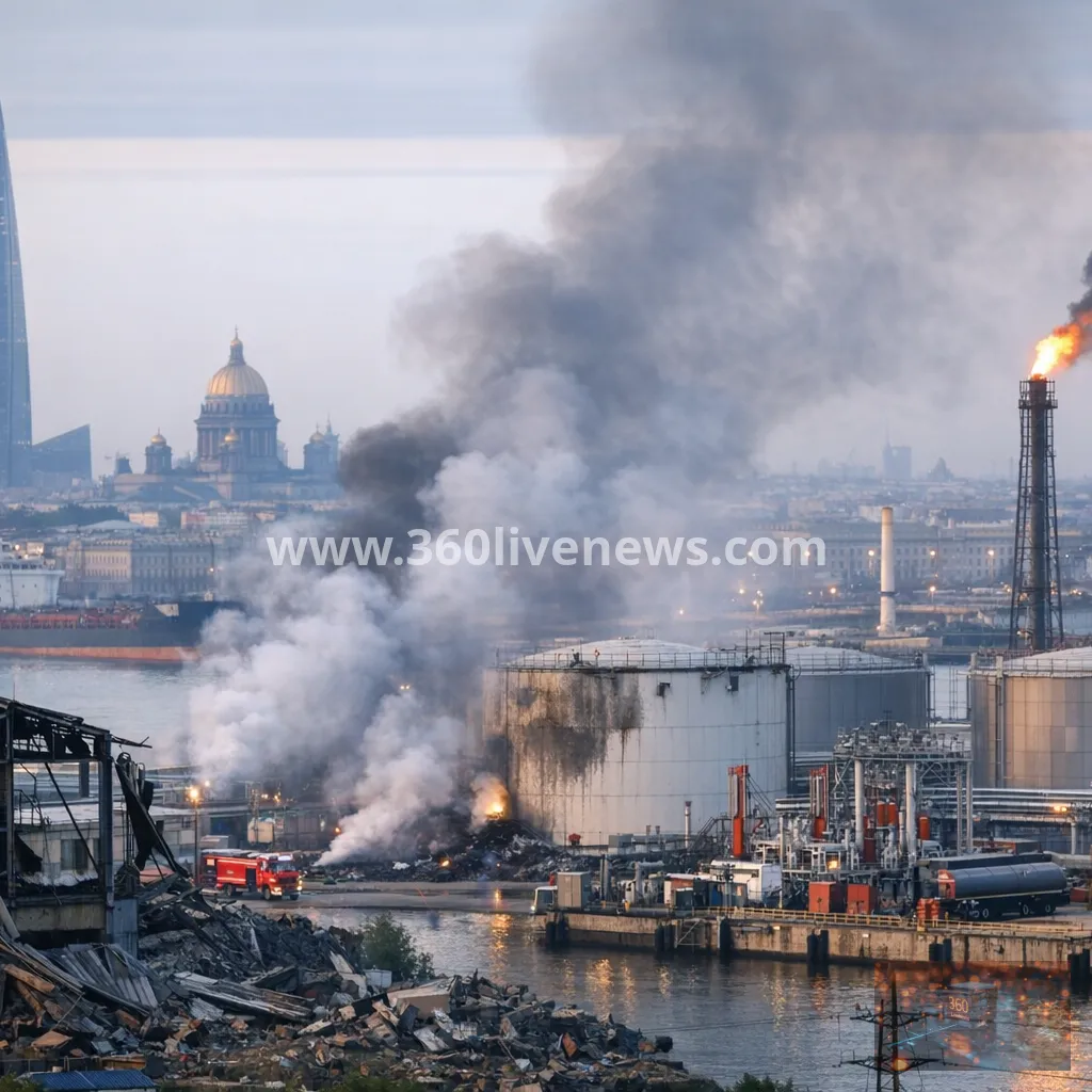 Ukraine drones hit St Petersburg oil terminal and naval facility before forum opens