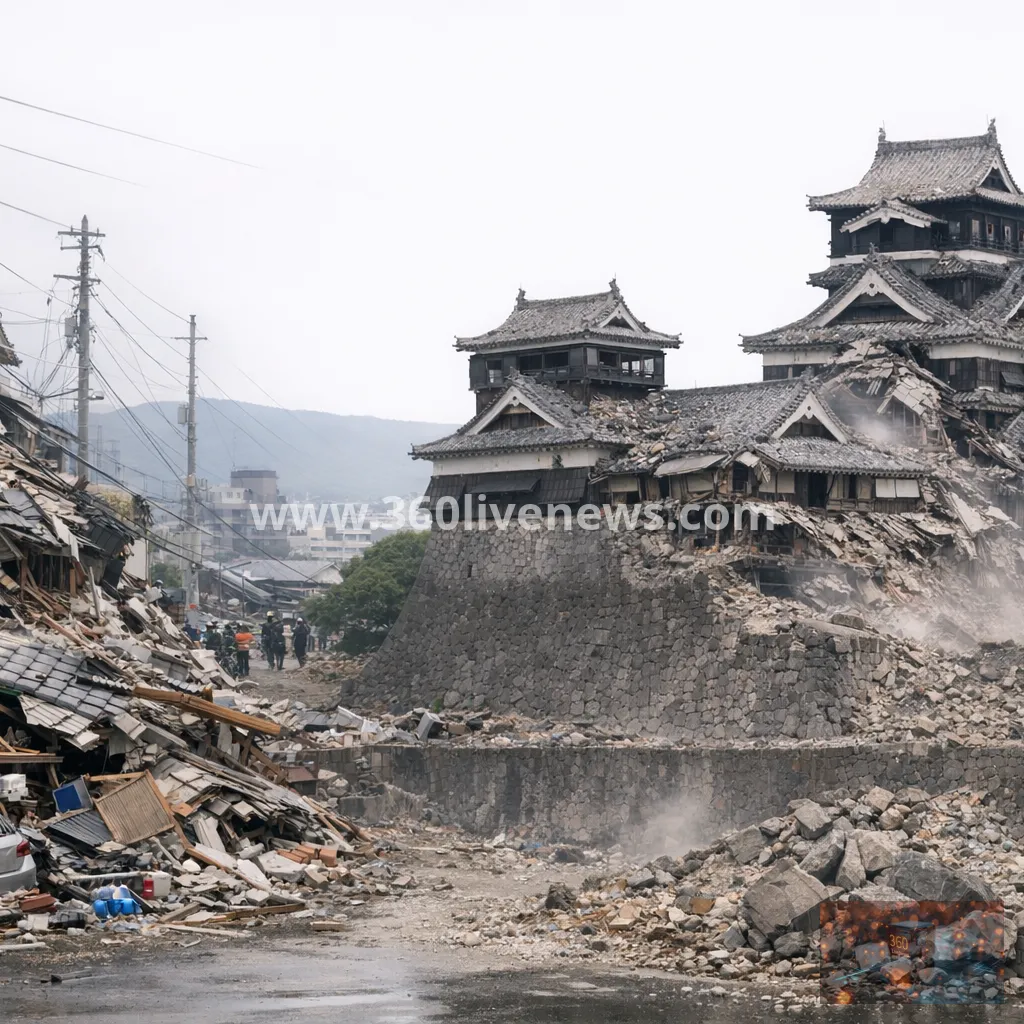 7.1 earthquake hits Kumamoto in southwest Japan, causing building collapses and damage to historic castle