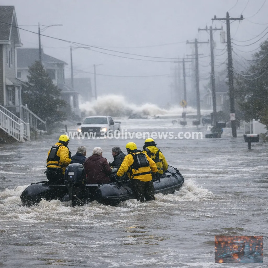 Powerful nor'easter floods north-east US as New York and New Jersey declare emergencies
