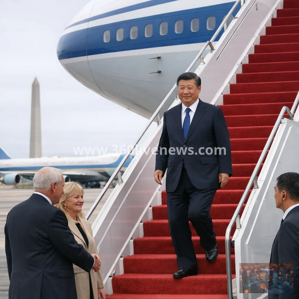 Xi Jinping arrives in Washington after rare airport welcome from Trump