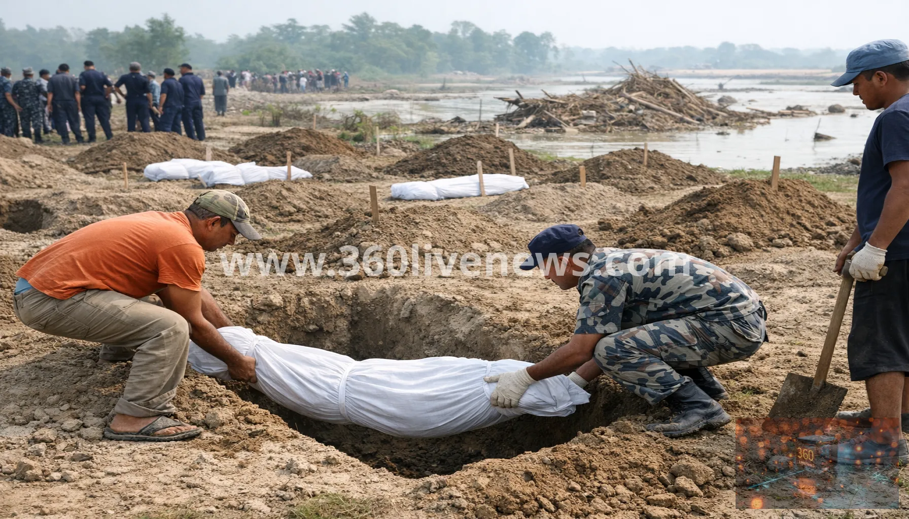 Nepal flood disaster prompts temporary burials of unidentified victims in Chitwan