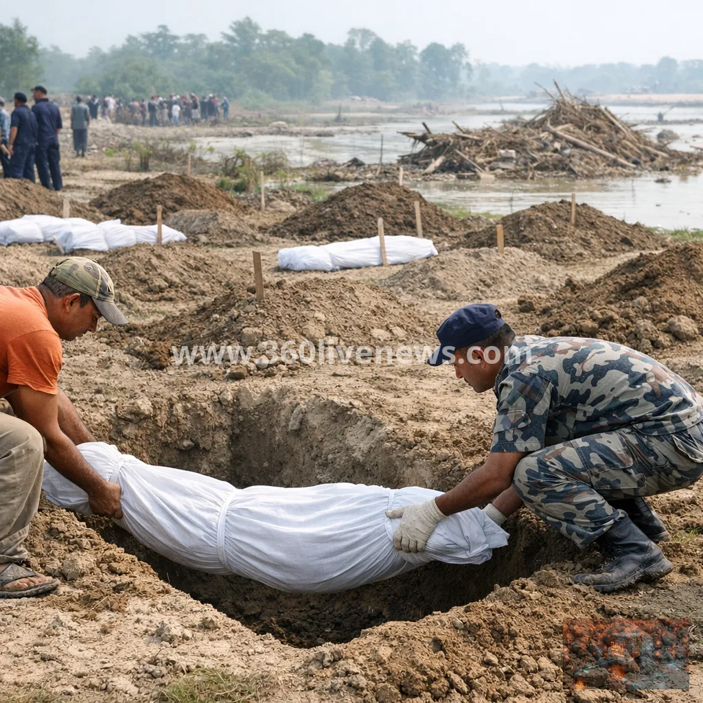 Nepal flood disaster prompts temporary burials of unidentified victims in Chitwan