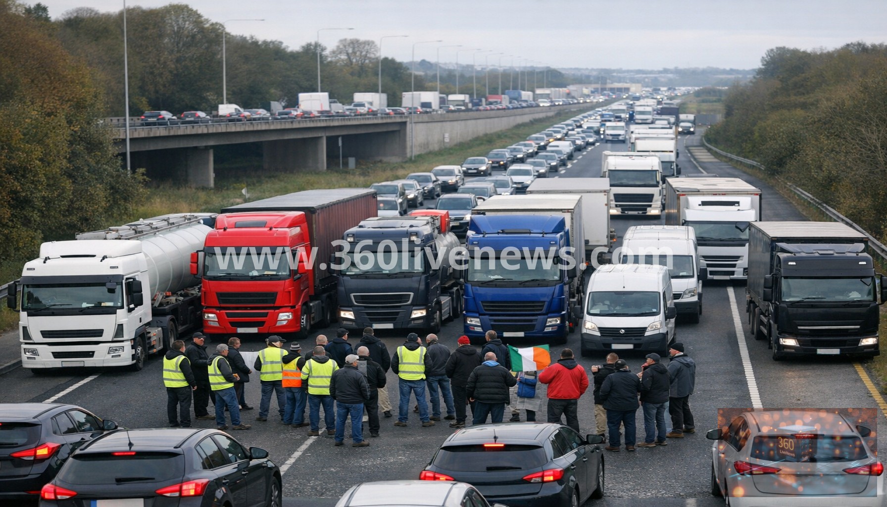Fuel price protests disrupt transportation and supply chains across Ireland, blocking major routes and causing traffic delays