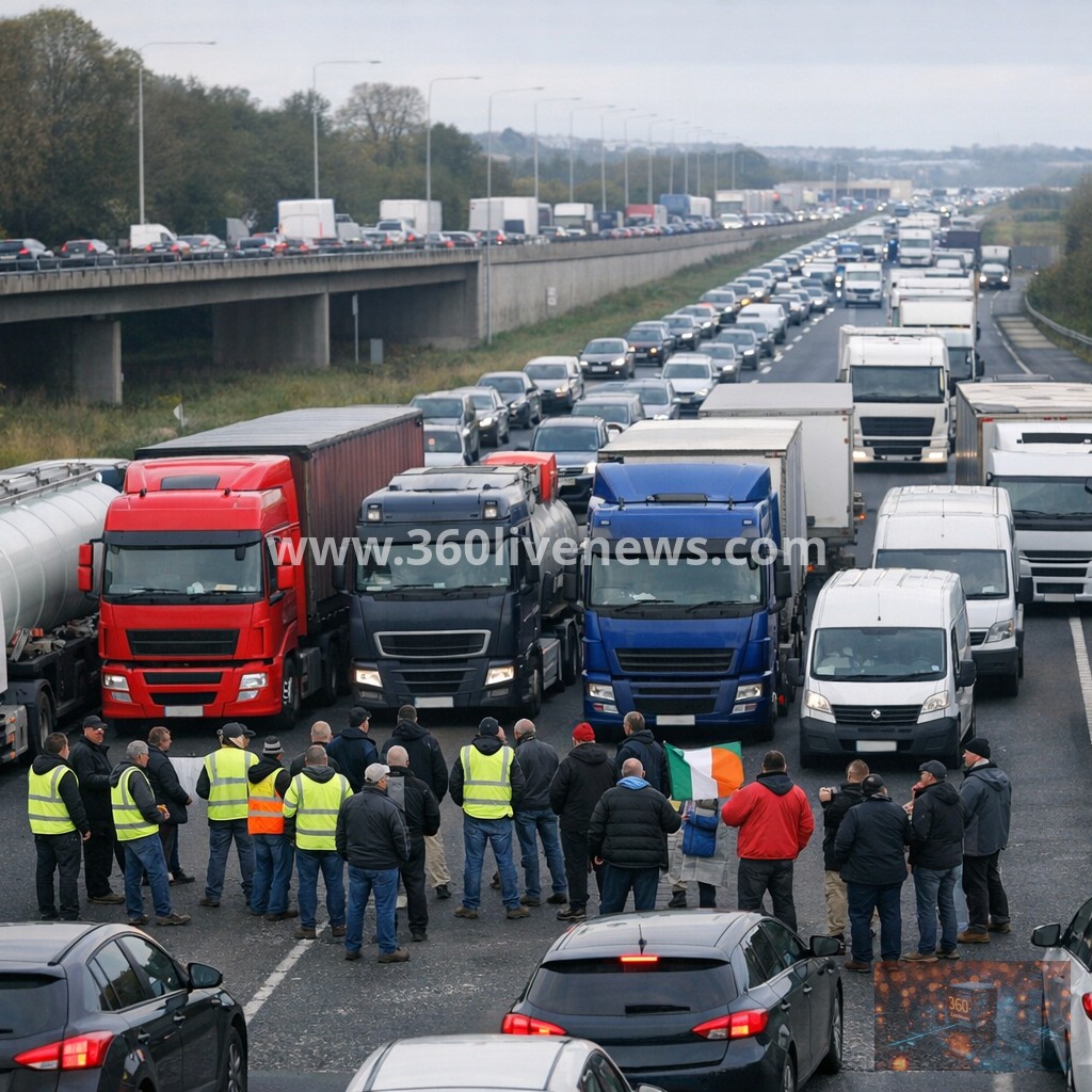 Fuel price protests disrupt transportation and supply chains across Ireland, blocking major routes and causing traffic delays