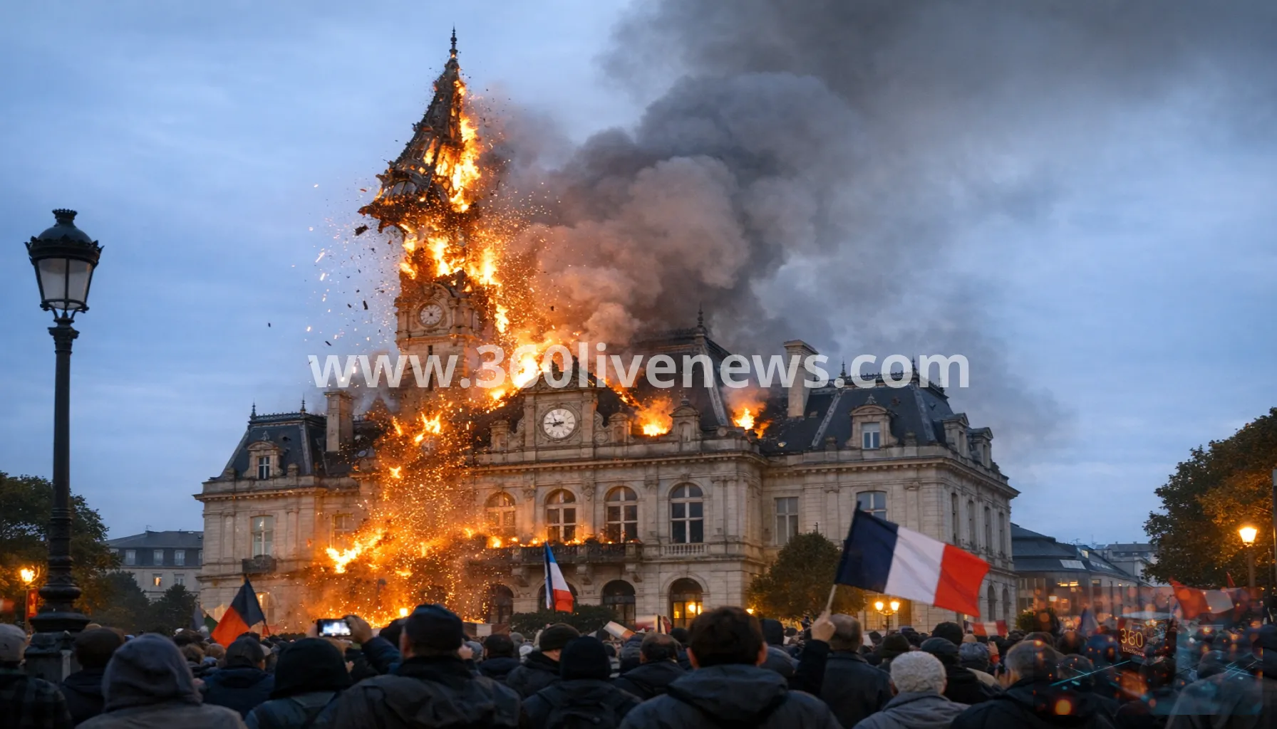 Historic Limoges town hall spire collapses in flames amid protests