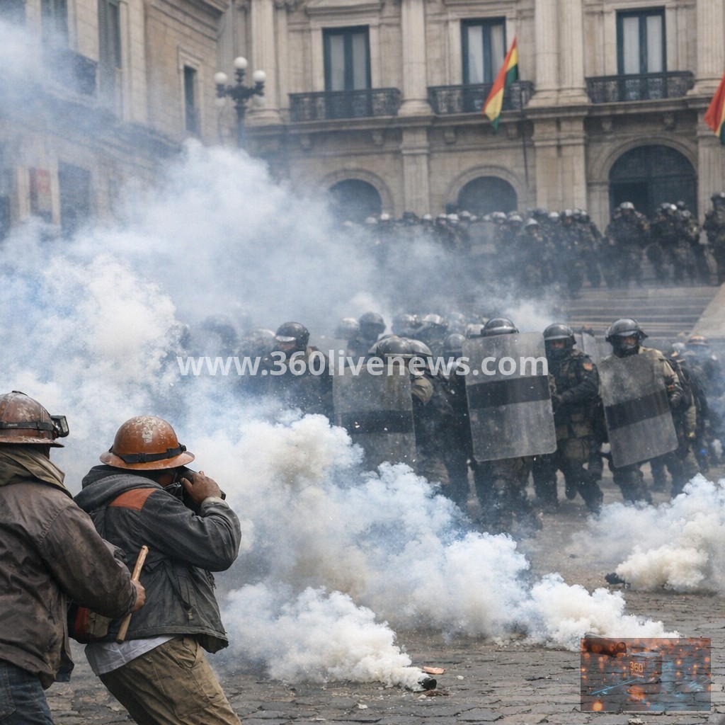 Bolivia miners clash with police outside government palace in La Paz