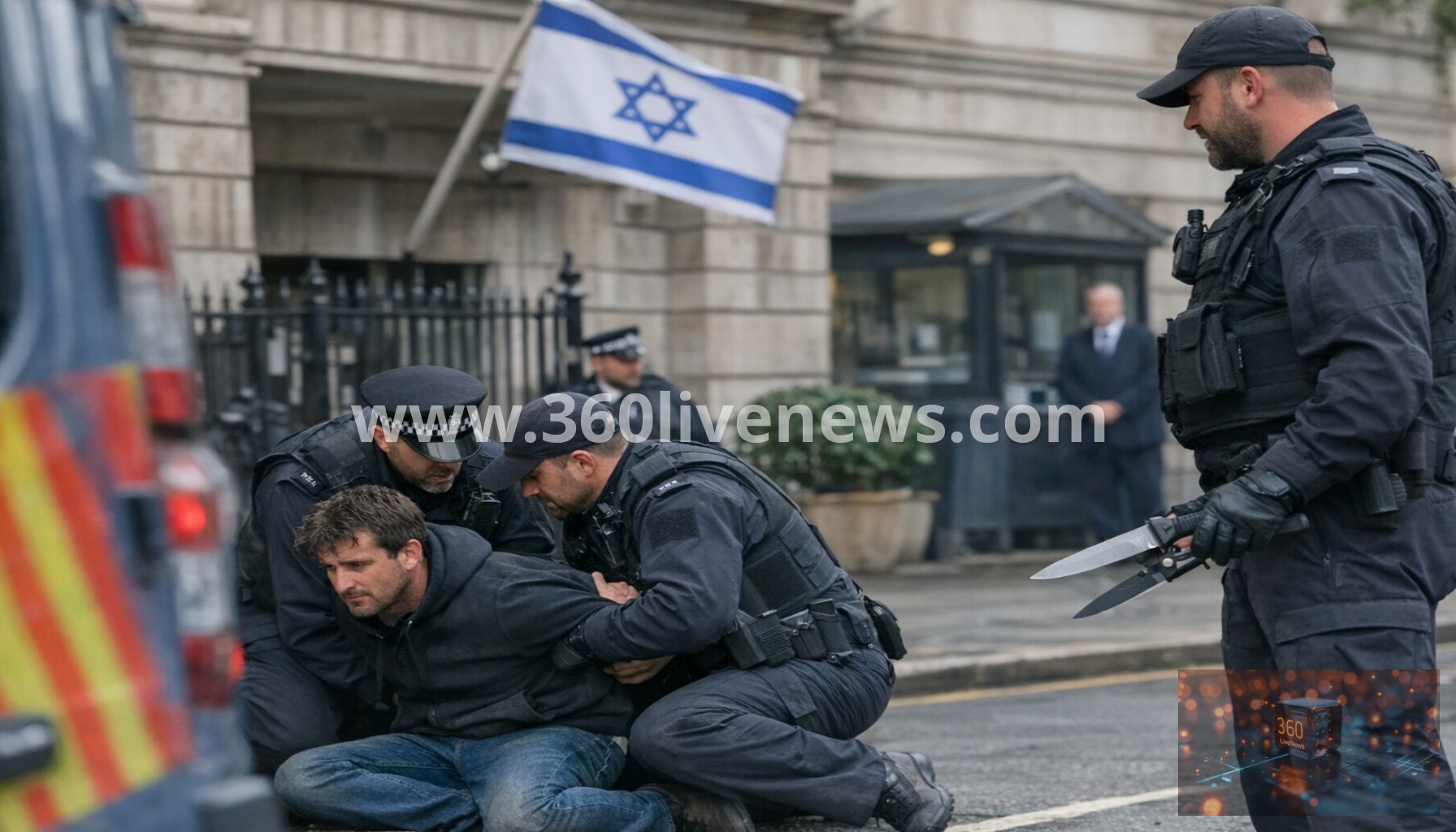 Man Arrested Outside Israeli Embassy in London Armed with Two Knives Denies Terrorism Charges