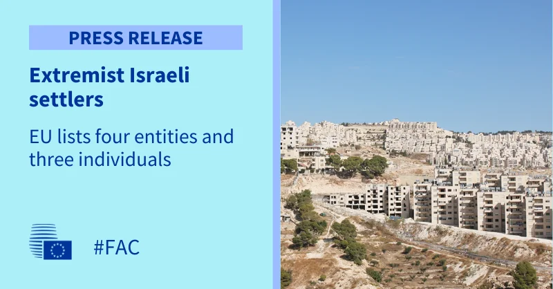 EU sanctions four Israeli settler entities and three individuals