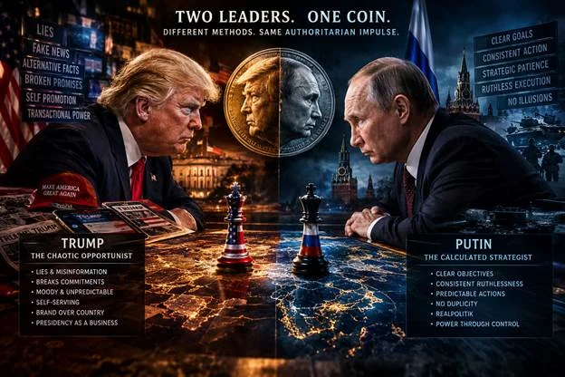 Trump and Putin diplomatic mirror